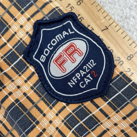 Bocomal Flame Resistant Shirt Mens 2XL Orange Plaid FR Work Pearl Snap Western - Picture 4 of 11